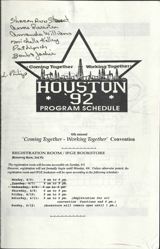 Download the full-sized PDF of Houston '92 Program Schedule