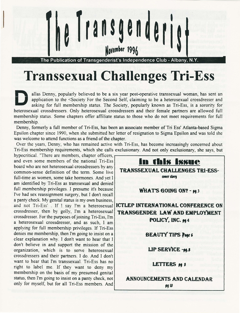 Download the full-sized PDF of The Transgenderist (November, 1996)