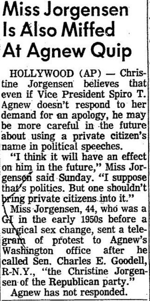 Download the full-sized image of Miss Jorgensen Is Also Miffed at Agnew Quip