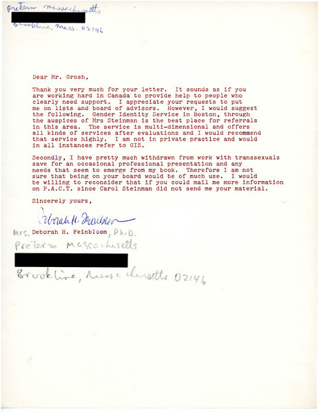 Download the full-sized image of Letter from Deborah H. Feinbloom to Rupert Raj