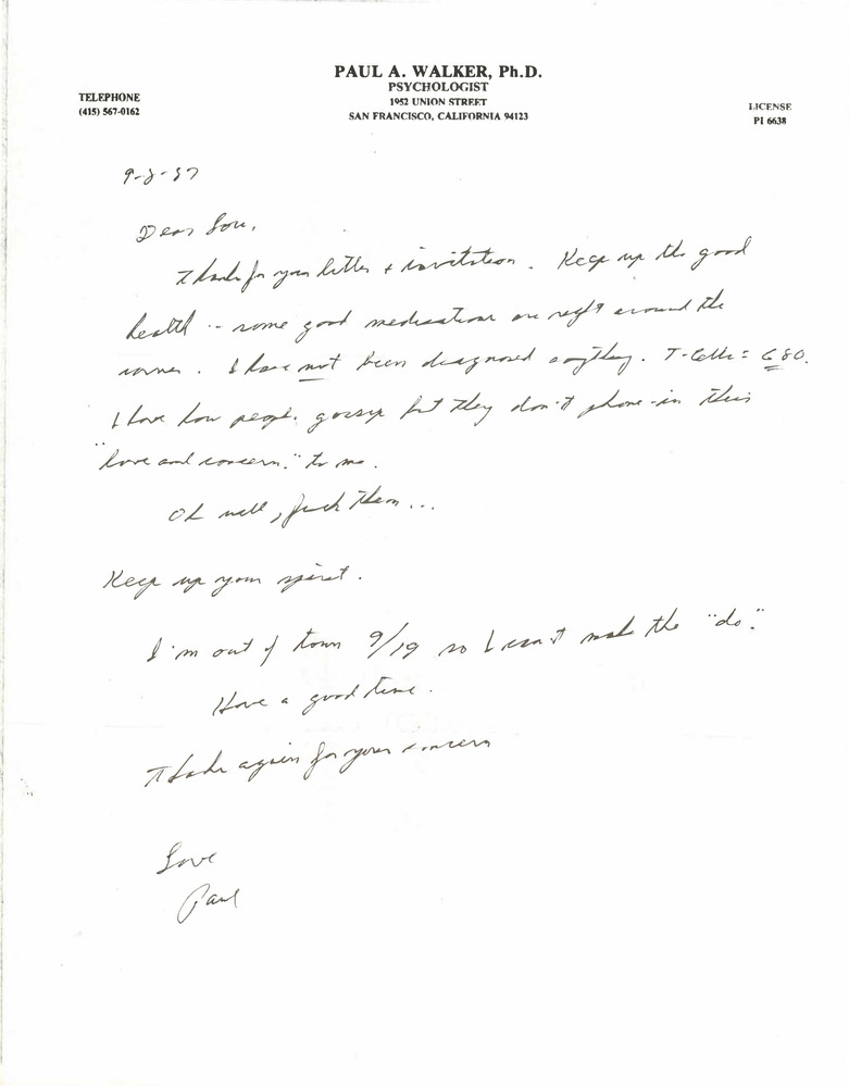 Download the full-sized PDF of Correspondence from Paul Walker to Lou Sullivan (September 8, 1987)