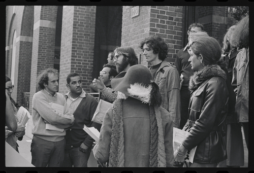 Download the full-sized image of A Photograph of Sylvia Rivera and Other Protestors Listening to a Speaker