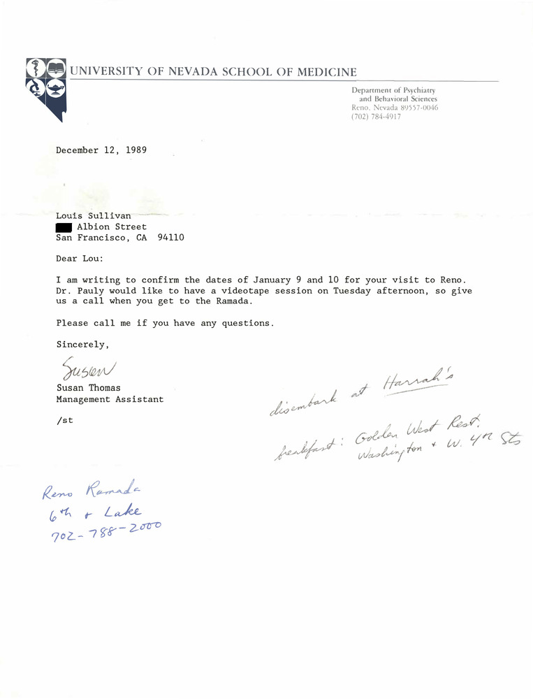 Download the full-sized PDF of Correspondence from Susan Thomas to Lou Sullivan (December 12, 1989)