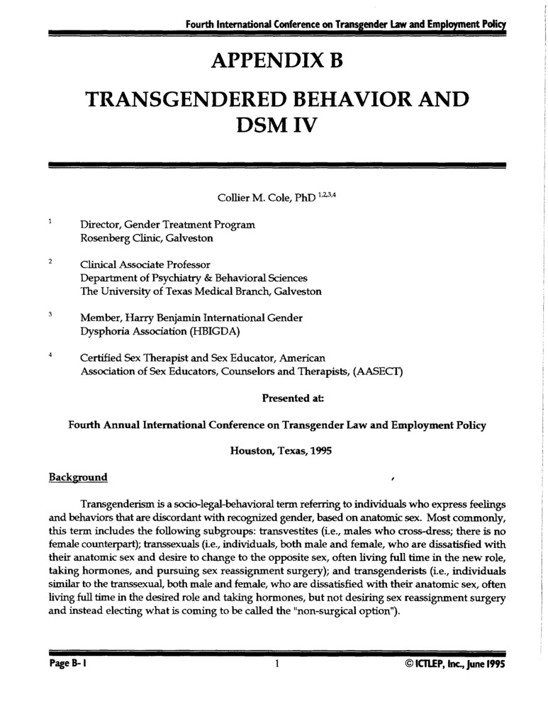 Download the full-sized PDF of Appendix B: Transgendered Behavior and DSM IV