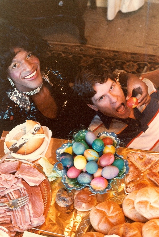 Download the full-sized image of A Photograph of Marsha P. Johnson Feeding an Easter Egg to Her Friend