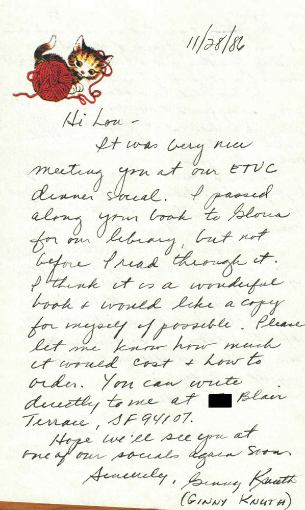 Download the full-sized PDF of Correspondence from Ginny Knuth to Lou Sullivan (November 28, 1986)