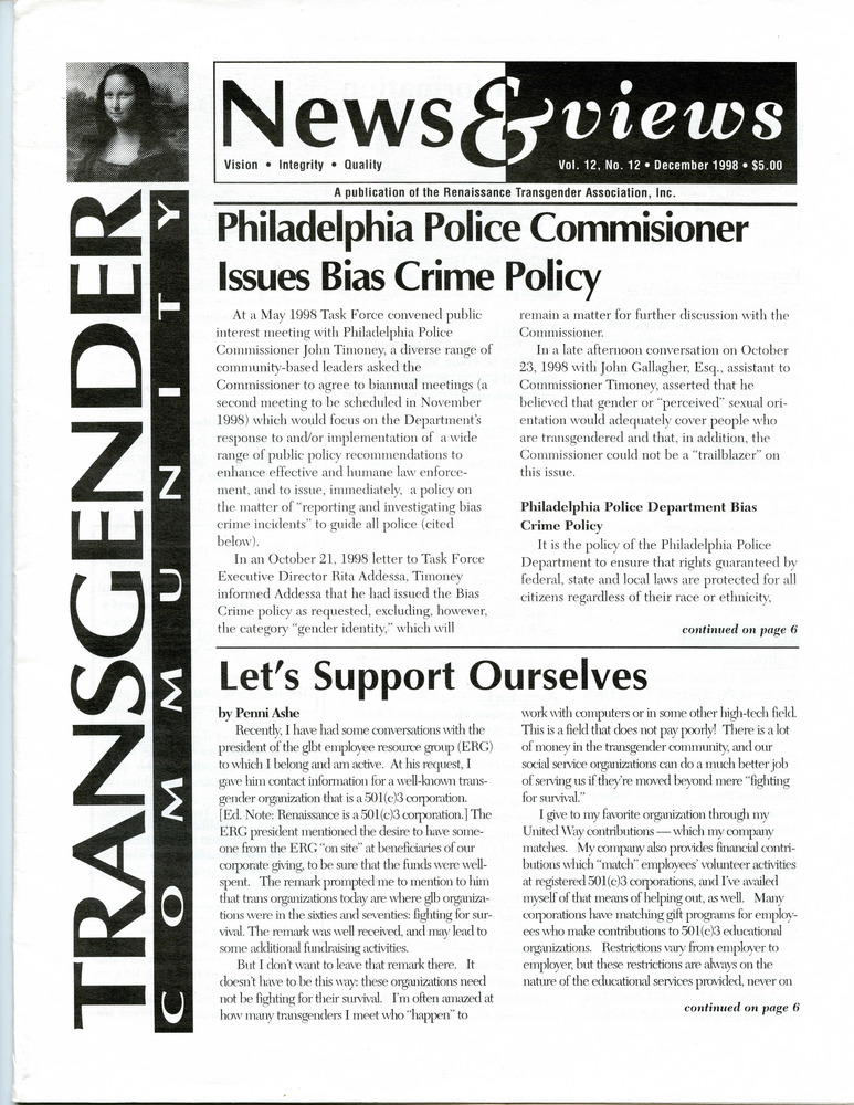 Download the full-sized PDF of Renaissance News & Views, Vol. 12 No. 12 (December 1998)
