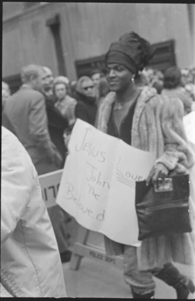 Download the full-sized image of Marsha P. Johnson at a Demonstration at St. Patrick's Cathedral, 1970