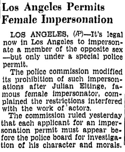 Download the full-sized image of Los Angeles Permits Female Impersonation