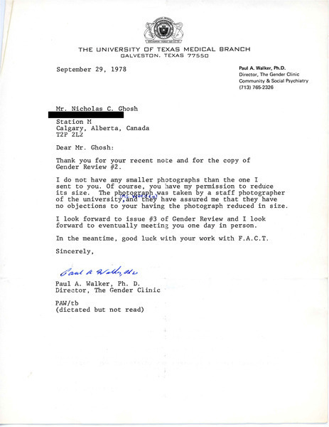 Download the full-sized image of Letter from Paul A. Walker to Rupert Raj (September 29, 1978)