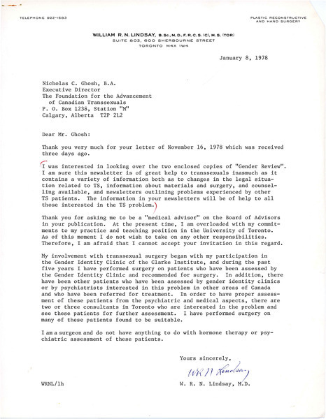 Download the full-sized image of Letter from Dr. William R. N. Lindsey to Rupert Raj (January 8, 1976)