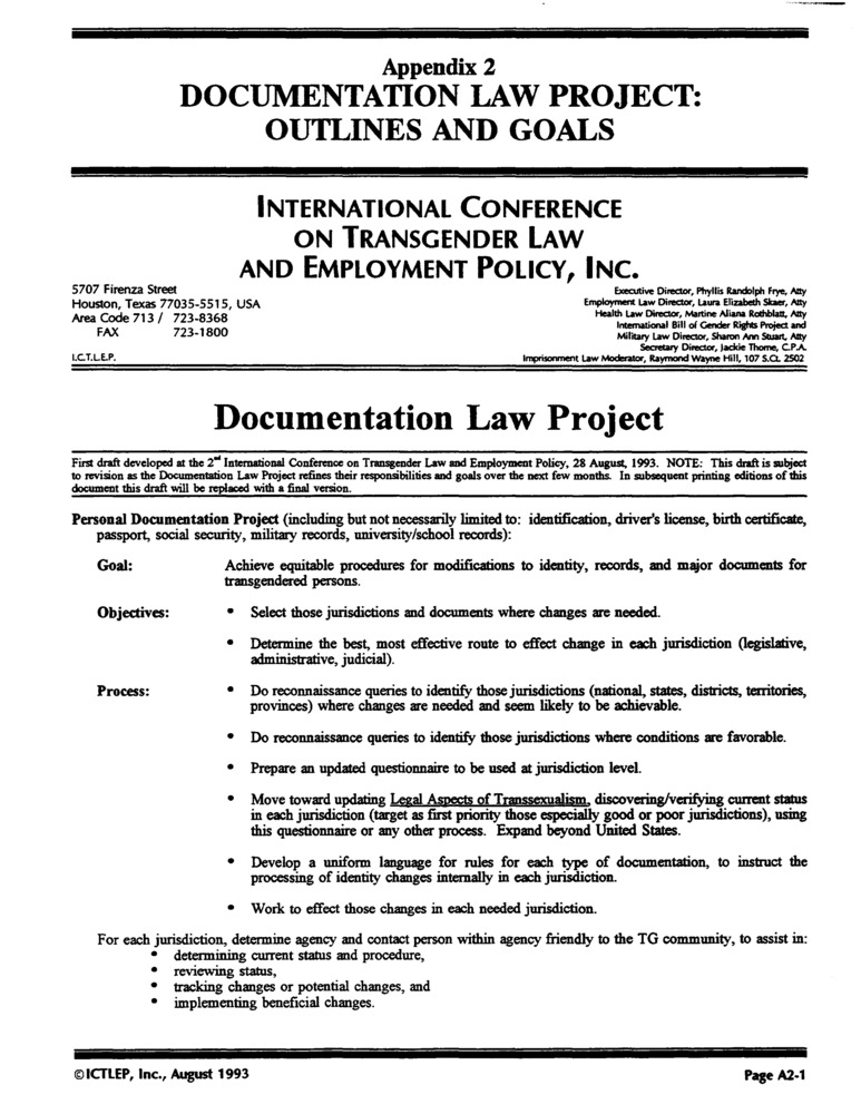 Download the full-sized PDF of Appendix 2: Documentation Law Project: Outlines and Goals