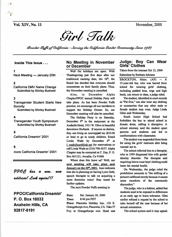 Download the full-sized PDF of Girl Talk, Vol. 14 No.11 (November, 2000)