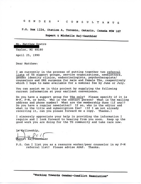 Download the full-sized image of Letter from Rupert Raj to Mr. Matthew Doutre (April 25, 1990)