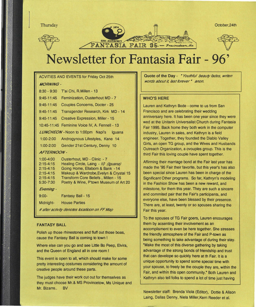 Download the full-sized PDF of Newsletter for Fantasia Fair - 96' (October 24,1996)