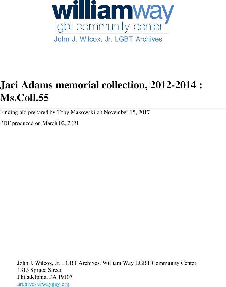 Download the full-sized PDF of Jaci Adams memorial collection, 2012-2014 : Ms.Coll.55