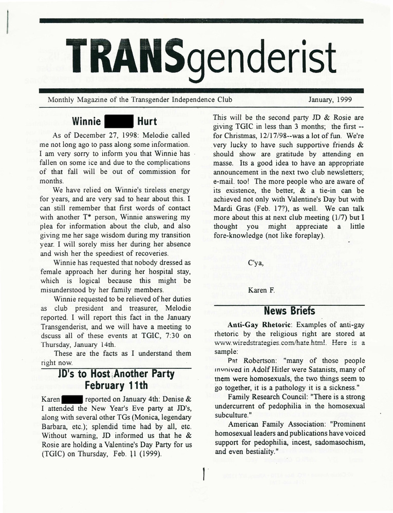 Download the full-sized PDF of The Transgenderist (January, 1999)