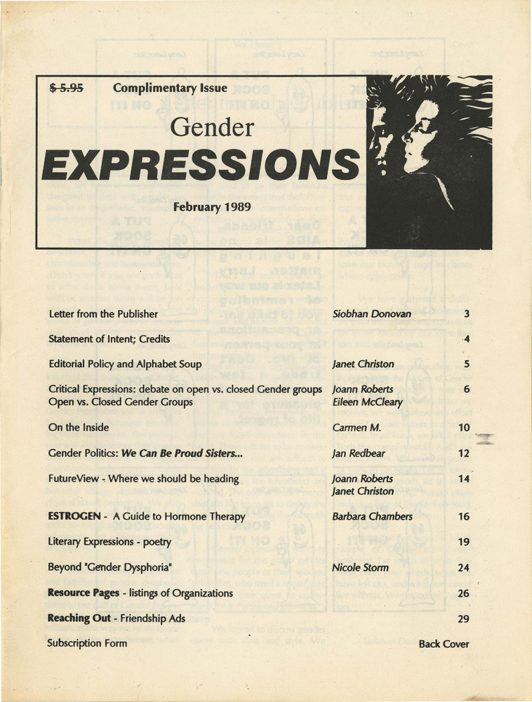 Download the full-sized PDF of Gender Expressions Vol. 1 Issue 1 (February 1989)