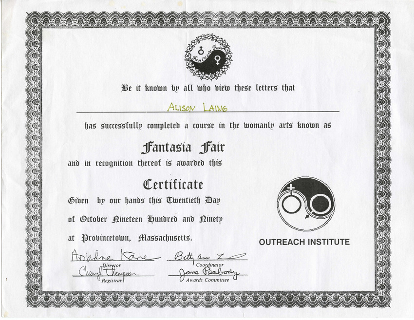 Download the full-sized PDF of Alison Laing's Fantasia Fair Certificate