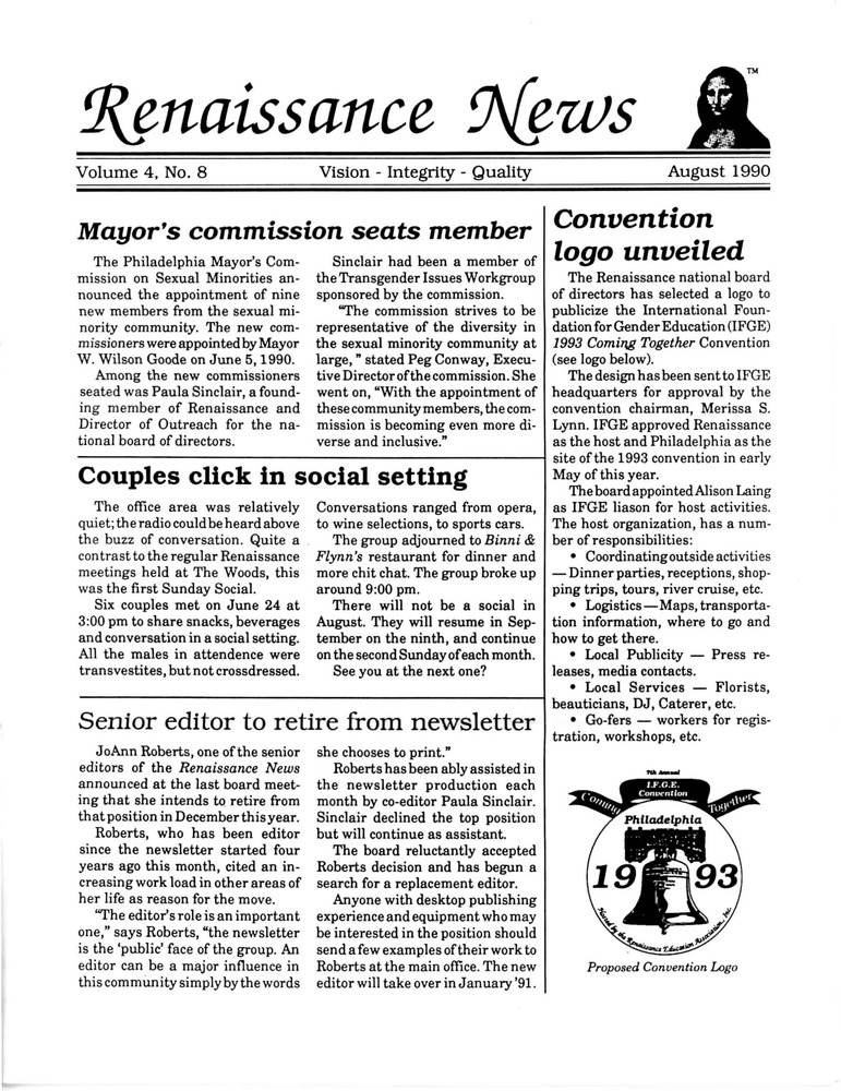 Download the full-sized PDF of Renaissance News, Vol. 4 No. 8 (August 1990)