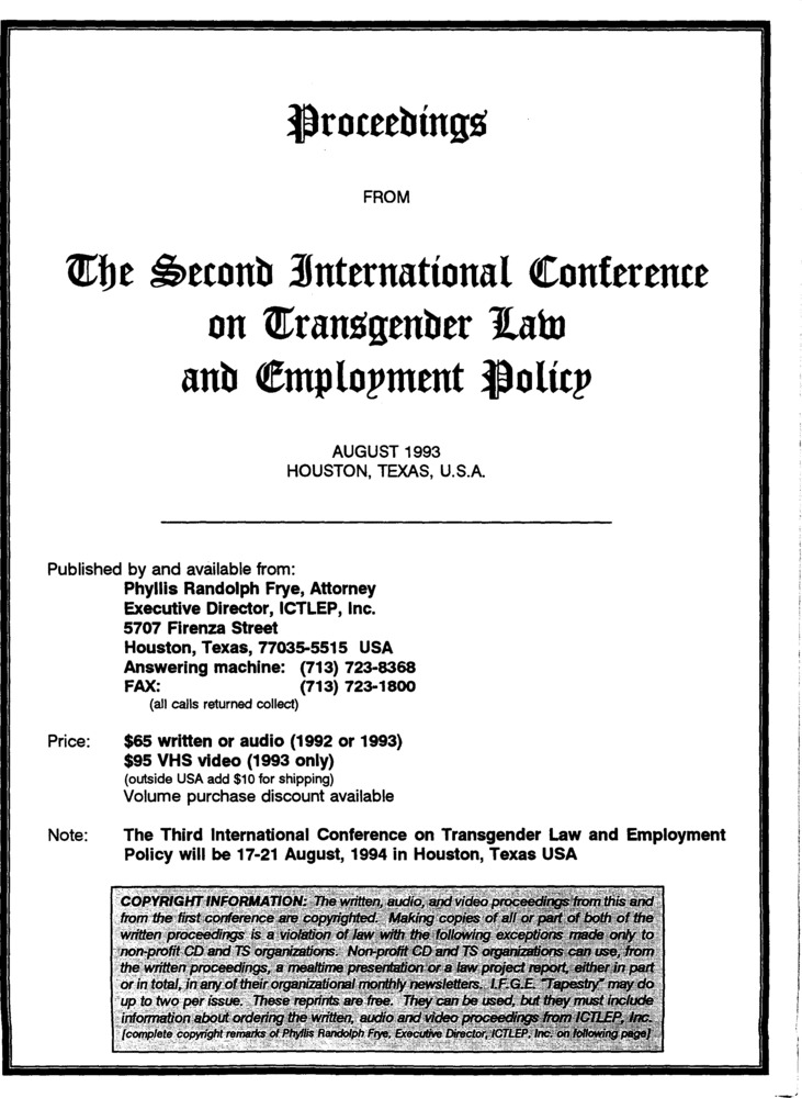 Download the full-sized PDF of Proceedings from the Second International Conference on Transgender Law and Employment Policy