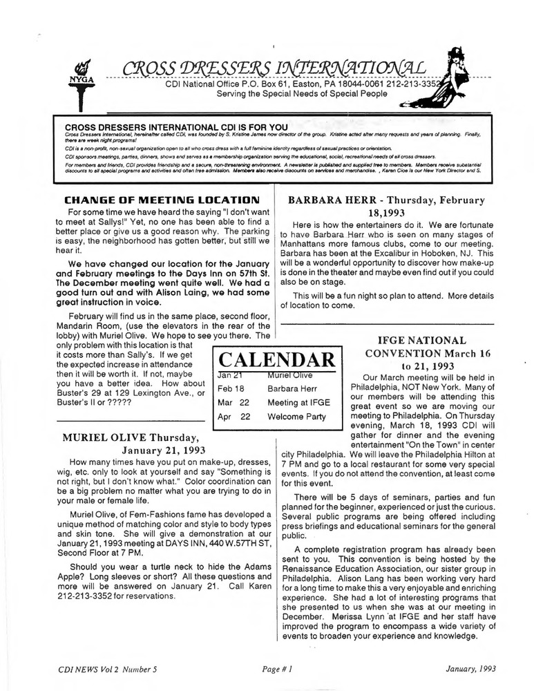 Download the full-sized PDF of Cross Dressers International Vol. 2 No. 5 (January 1993)