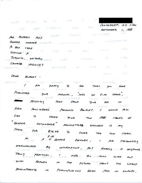 Download the full-sized image of Letter from Wei-Li to Rupert Raj (September 1, 1989)