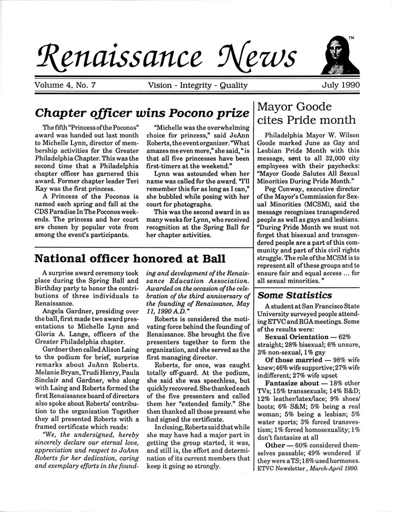 Download the full-sized PDF of Renaissance News, Vol. 4 No. 7 (July 1990)