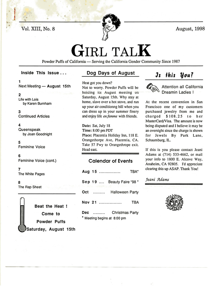 Download the full-sized PDF of Girl Talk, Vol. 13 No. 8 (August, 1998)