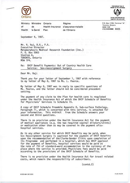 Download the full-sized image of Letter from F. K. Deegan to Rupert Raj (September 9, 1987)