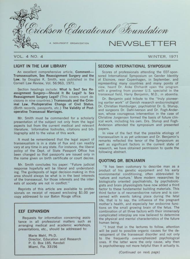 Download the full-sized image of Erickson Educational Foundation Newsletter, Vol. 4 No. 4 (Winter, 1971)