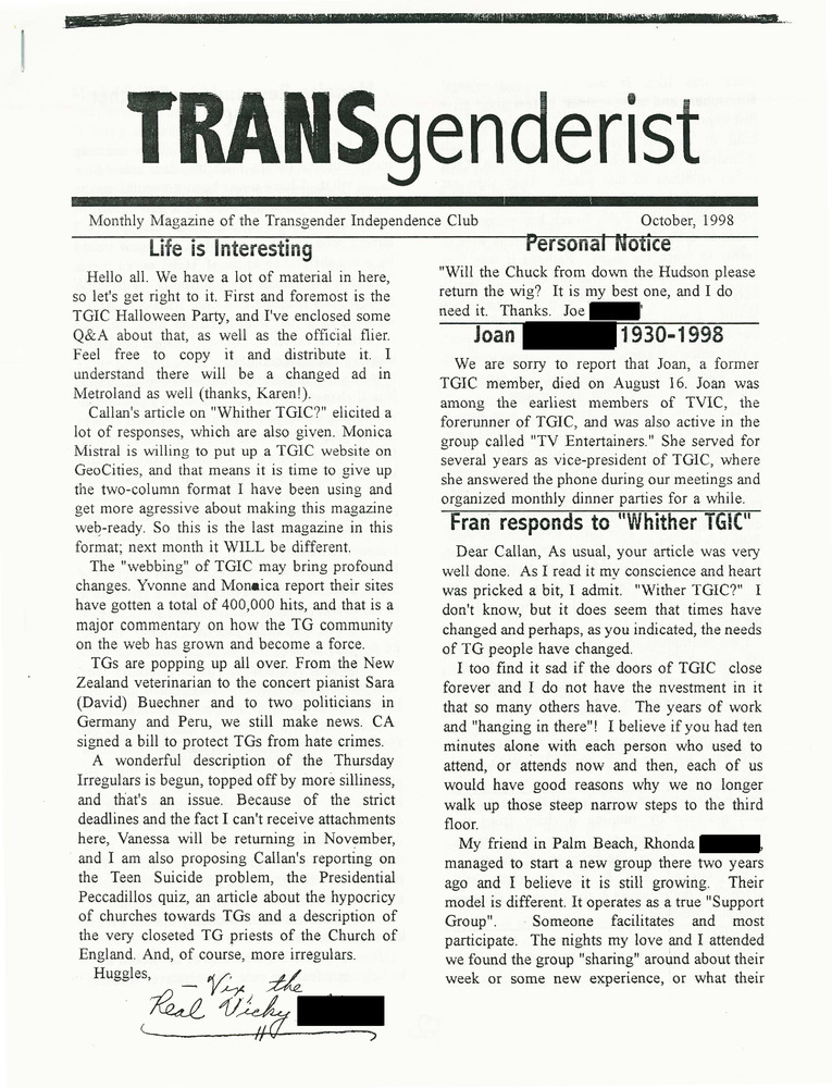 Download the full-sized PDF of The Transgenderist (October, 1998)