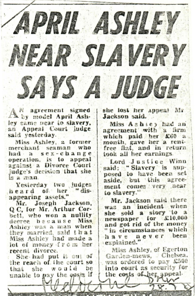 Download the full-sized PDF of April Ashley Near Slavery Says a Judge