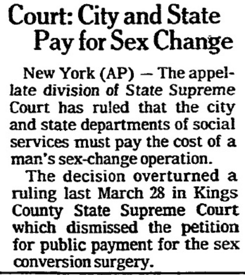 Download the full-sized image of Court: City and State Pay for Sex Change