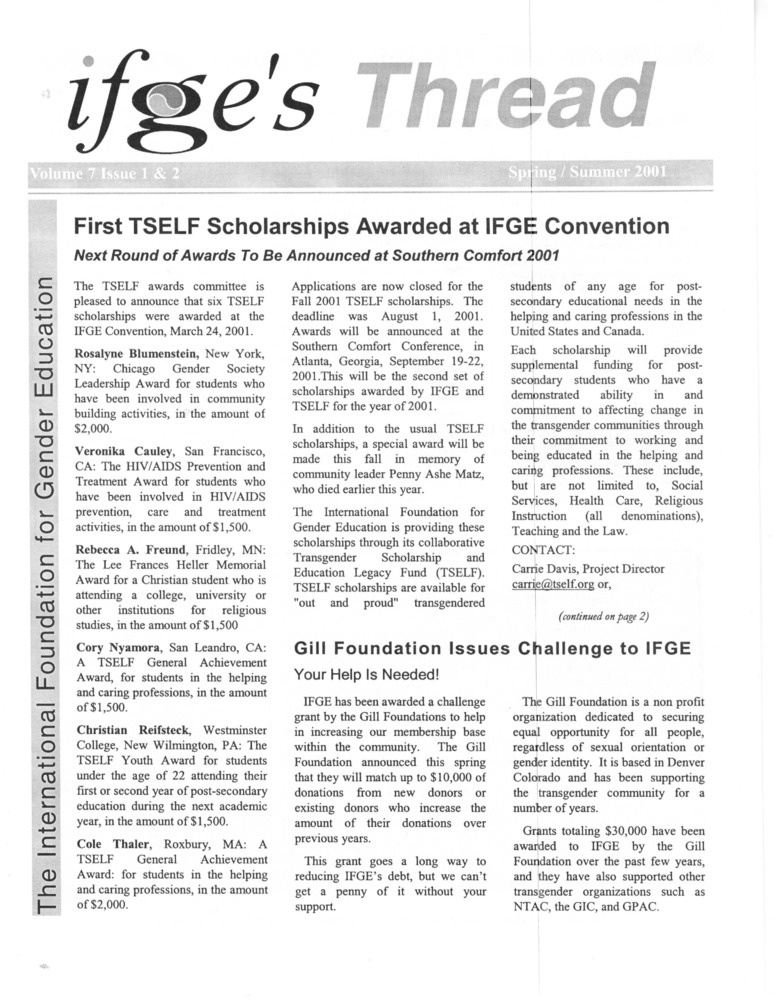 Download the full-sized PDF of IFGE’s Thread Vol. 7 No. 1 & 2 (Spring/Summer 2001)