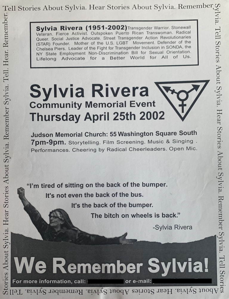 Download the full-sized PDF of Sylvia Rivera Community Memorial Event Flyer