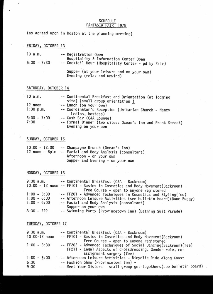 Download the full-sized PDF of Fantasia Fair Schedule (1978)