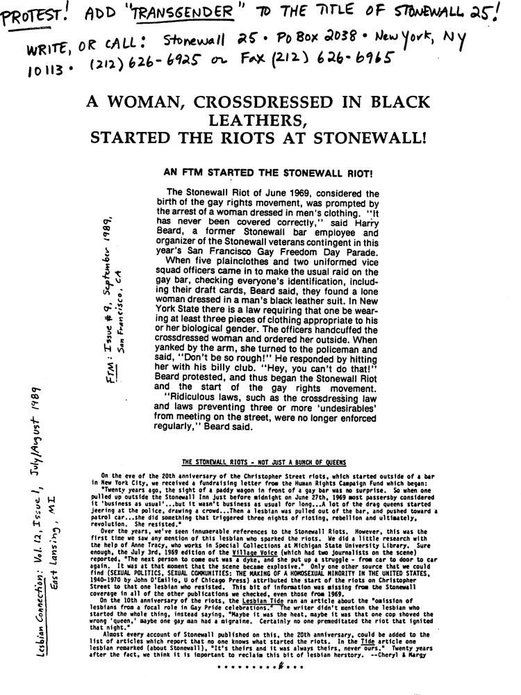 Download the full-sized PDF of A Woman, Crossdressed in Black Leathers, Started the Riots at Stonewall