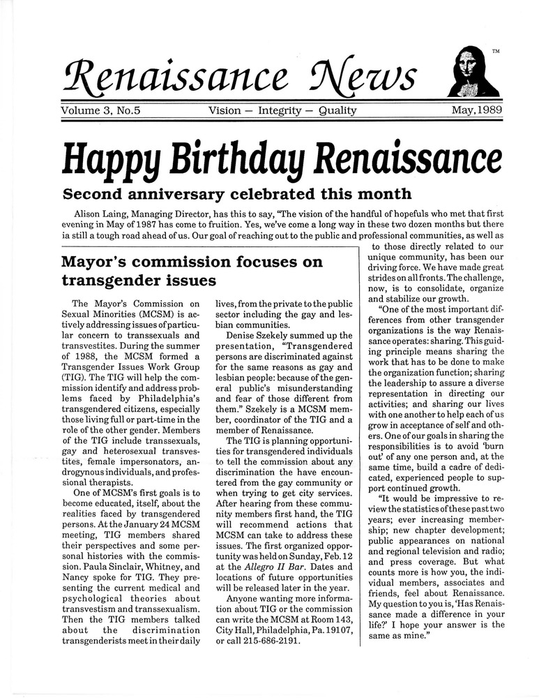 Download the full-sized PDF of Renaissance News, Vol. 3 No. 5 (May 1989)
