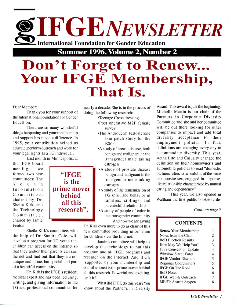 Download the full-sized PDF of IFGE Newsletter Vol. 2 No. 2 (Summer 1996)