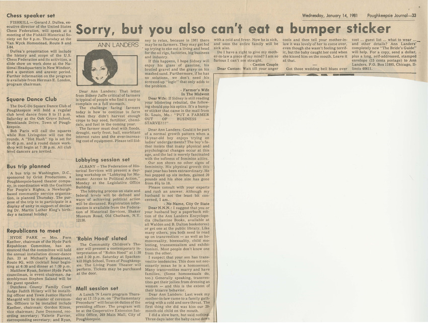 Download the full-sized PDF of Sorry, But You Also Can't Eat a Bumper Sticker (January 14, 1981)