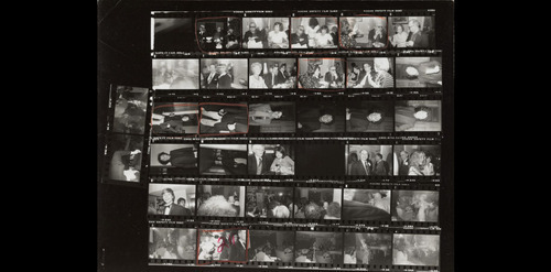 Download the full-sized image of Truman Capote, Lynn Wyatt, Caroline Law, Fred Hughes, and others; New York: Holly Woodlawn at 860 Broadway; Party with woman in white dress performing with piano player, Andy Warhol, and others