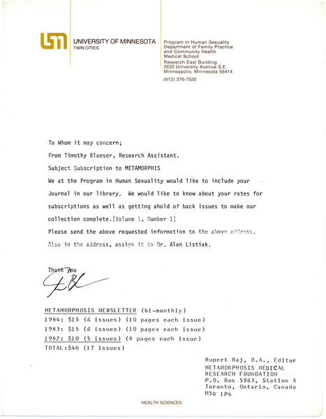 Download the full-sized image of Letter from Timothy Blaeser to Rupert Raj