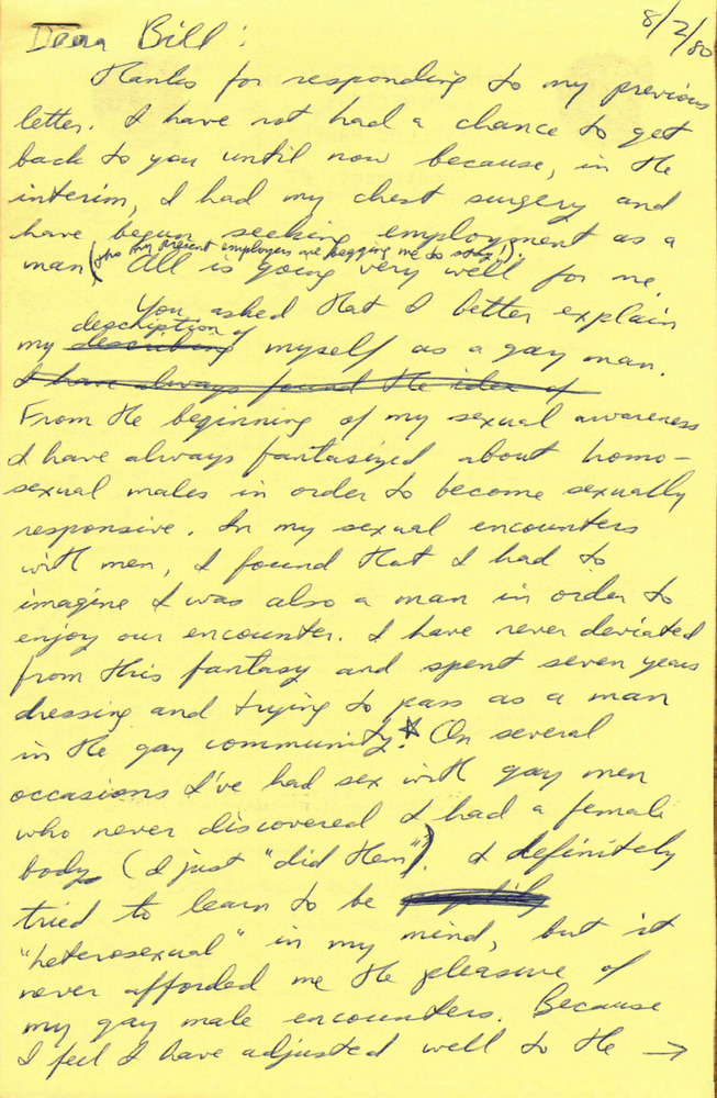 Download the full-sized PDF of Correspondence from Lou Sullivan to Bill (August 2, 1980)