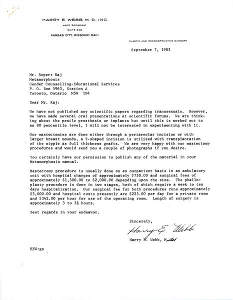 Download the full-sized image of Letters from Dr. Harry E. Webb to Rupert Raj (September 7, 1983)