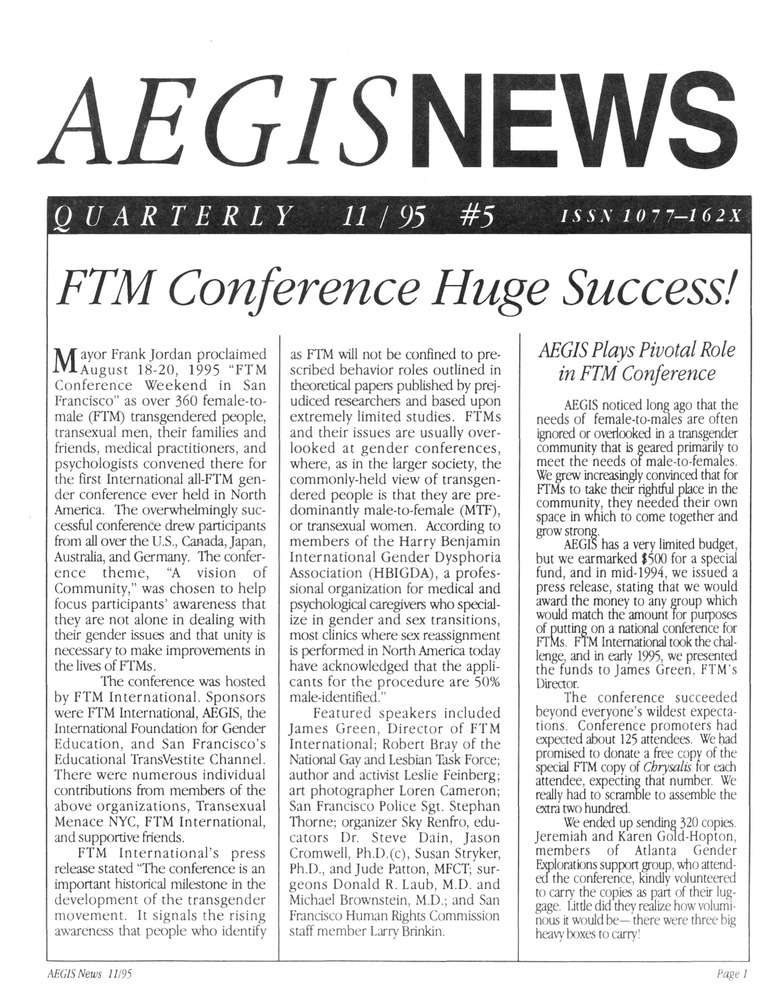 Download the full-sized PDF of AEGIS News, No. 5 (November, 1995)