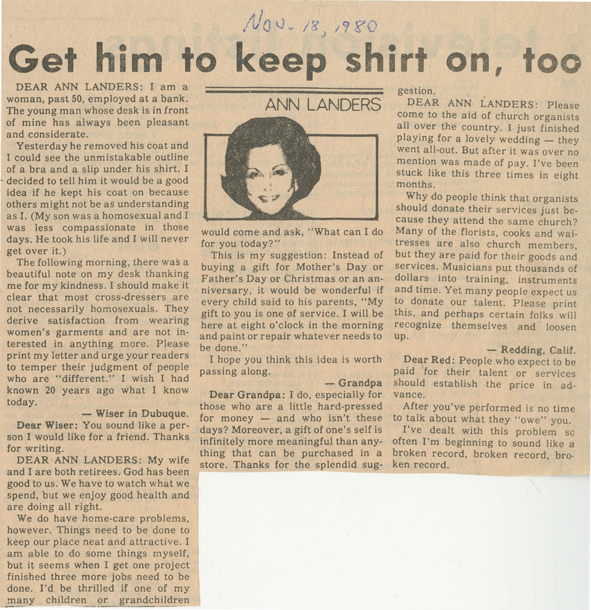 Download the full-sized PDF of Get Him to Keep Shirt on, Too (November 18, 1980)