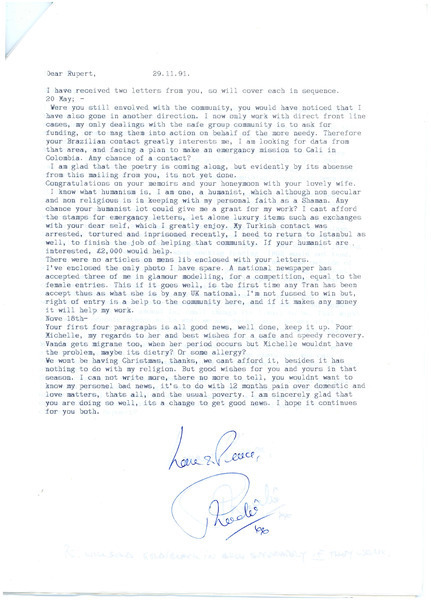 Download the full-sized image of Letter from Phaedra Kelly to Rupert Raj  (November 29, 1991)