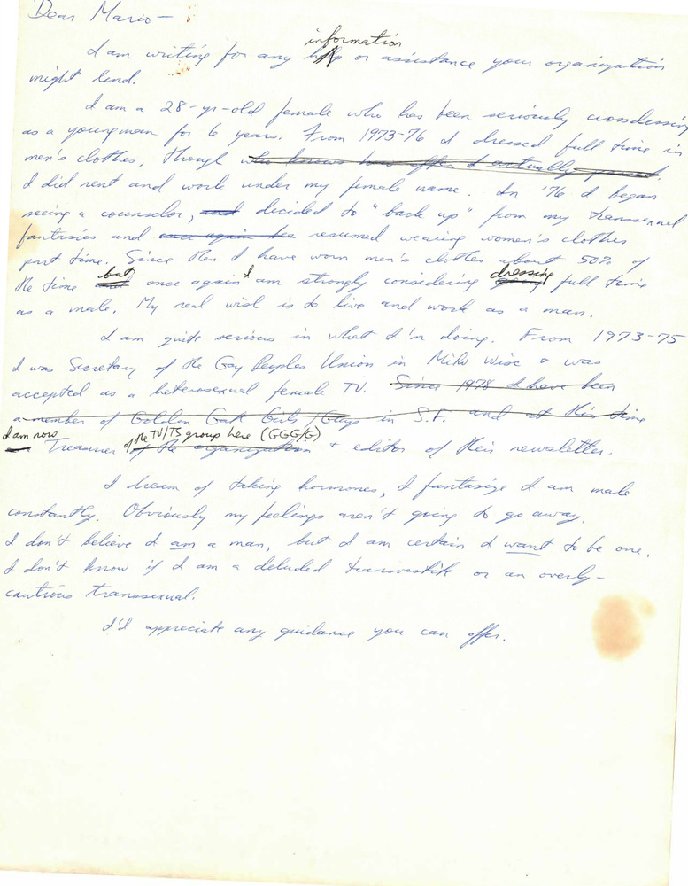 Download the full-sized PDF of Correspondence from Lou Sullivan to Angelo Tornabene