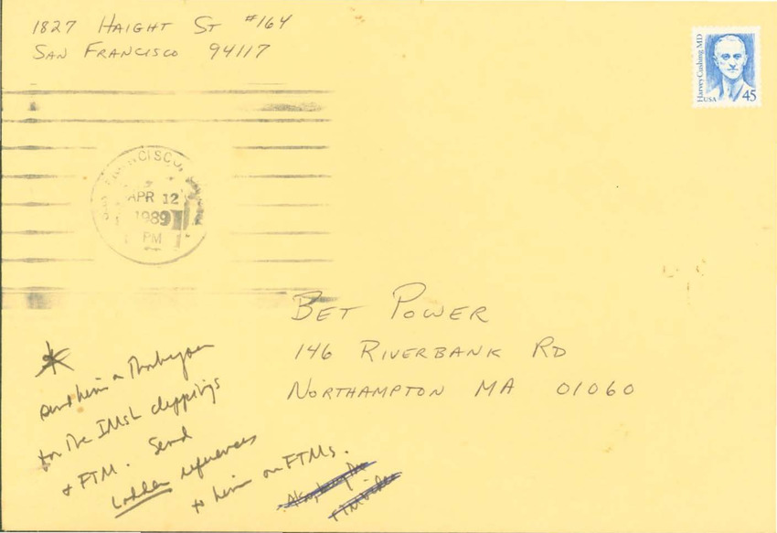 Download the full-sized PDF of Envelope Addressed to Bet Power from Lou Sullivan
